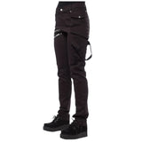 Women Solid Long Pants Pockets Zipper Slim Fit Casual Regular Button Mid Waist Splice Rivet Straight Trousers Autumn 2023-Outfit