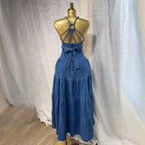 Women's Summer New Sexy Fashion V-Neck Suspension With Denim Dress Cake