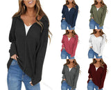 Toloer Women's Fall And Winter Fashion Solid Color Draw Rope Hat Solid Color Jacket Fashion Casual Cardigan Zipper Jacket-Outfit