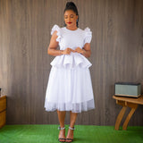 Wedding Lotus Leaf-Side Dress Light Mesh Splicing Meat Cover Mid-Stolen Dress