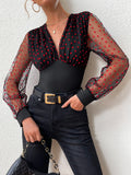 V-Neck Stylish Heart-Shaped Net纱 Sexy