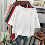 100% Cotton M-6XL T Shirt Solid V Neck Tshirt Short Sleeve Women's Top Basic Summer Couple Oversized T