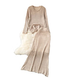 Early Spring Wearing A Lazy Knitting Suit Women's Design Hollow Top Dress Two Sets Of