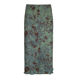 Retro Print High-Waisted Hips Half-Dress Hottie Lake Embankment Green Girl White Temperament