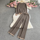 Toloer Suit Female Round Collar Jacquard Cardigan Coat Vest Three-Piece High Waist Slim Straight Wide Leg