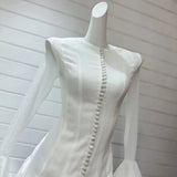 Frill Buttoned Long Sleeve Midi Dress-Outfit