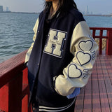 America Bomber Black Heart Jacket Female Men Oversized Baseball Jacket Women Harajuku Plus Size Streetwear Outerwear
