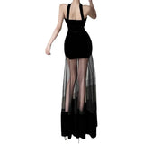 Toloer New Autumn Sexy Hot Girl Personality Niche Street Show Slim Slim Hanging Neck Dress-Outfit
