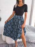 Wind Shooting Spring And Summer Leisure Leaves High Waist Hundred Folds Medium Long Dress Women's