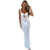 Toloer Women's Wear 2024 Autumn And Winter Fashion New Lace Perspective Hollow Out Receive Purse Buttock Long Dress-Outfit