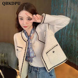 Fashion Tweed Jacket Women Elegant Luxury Round Neck Long Sleeve Short Coat Spring Autumn Vintage Design Chaquetas