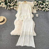 Early Spring Wearing A Lazy Knitting Suit Women's Design Hollow Top Dress Two Sets Of