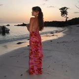 Flower Printed Strap Beach Maxi Dress-Outfit