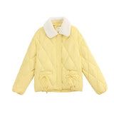 Foreign Style Cotton-Padded Clothes Women 2024 New Winter New Chinese Cotton-Padded Jacket Bow Splicing Wool Collar Thick Coat Women's Clothing-Outfit