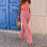 Toloer Spot 2024 Summer New Women's Fashion Diagonal Shoulder Sleeveless Long Print Jumpsuit-Outfit