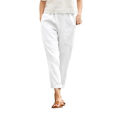 Large Pocket Pure Color Comfort Leisure Cotton Linen Casual Straight-leg