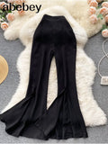 Sexy Split Flare Pants Women High Waist Slim Boot Cut Trousers Spring Vintage Korean Streetwear Long