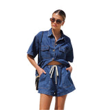 Vintage Casual Loose Shorts Denim Two-Sleeve Women's Spring And Summer