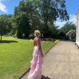 Pink Pleated Halter Maxi Dress-Outfit