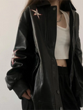 leather jacket with lapel collar and