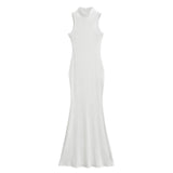 Trendy Women's Dress Is Full Of Style, Elastic, Slim, Half-High Collar, Sleeveless Vest, Long Skirt, Buttocks, Fishtail Dress-Outfit