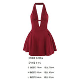 Dress Body With Bare Back Hanging Neck Dress Female Hollow Deep V-Necked Minority French Folded A-Word Mini-Skirt Dress