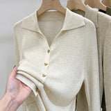 Sense Of The Small V-Neck Long-Sleeved Knitted Shirt Women's Autumn And Winter New Half-Opened Collared Blouse Bottom