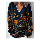 Women's New 3D Color Pattern Printing V Collar Long Sleeve Lazy Leisure