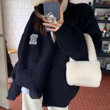 Autumn And Winter New Loose Knitted Cardigan Women's Letter Embroidered Blouse Long-Sleeved Sweater Sweater Knitted Shirt Girl-Outfit