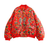 Big Flower Loose Suit Jacket Northeast Big Flower Cotton-Padded Jacket Leisure Trousers Suit-Outfit