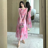 Elegant Dresses Women Butterfly Printed Mesh Patchwork French Style Slim Sexy Dress Flare Long Sleeve Vintage Ladies-Outfit