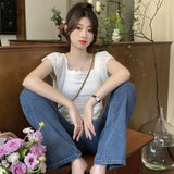 Small Fresh Short-Sleeved Knitted Gentle T-Shirt Design A Sense Of Niche Temperament French Collar Top Short