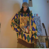 Sweaters for Women Turtle Neck Thicken Long Pullover Women Harajuku Manga Print Loose Warm Knitted Pullover Y2k Outwear