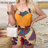 Strap Print Top & Short Sets-Outfit