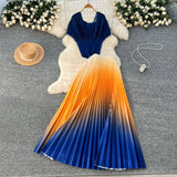 Folded Suit Women's Summer Design Feeling Shiny Short-Sleeved Top High Waist Gradient Color Bajamas