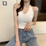 Club Bundy Sling Female Summer New Solid Color Hanging Neck Vest Hottie Style Sexy Short V Sleeveless