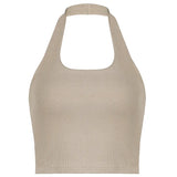 New Women's Wear Fashion Street Photo Hanging Neck Sexy Back Solid Color Tight Short Vest-Outfit