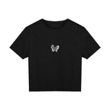 Toloer Girl Butterfly Print Short-Sleeved T-Shirt Female 2024 Summer Slim Slim Short Crop Student Top