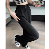 Narrow Version Wide Leg Pants Female Summer Ice Silk Pants Small Thin Hanging Feeling Straight Tube Casual Show Thin Contracted Floor Pants-Outfit
