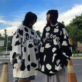 Deeptown Kawaii Cow Spots Sweater Harajuku Vintage Pullover Korean Style Long Sleeve Winter Autumn 2021 Fashion Couple