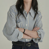 Ice Lake Shirt Autumn New Fashion Temperament With Gentle Style Lazy Korean Striped Shirt Women Long