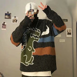 Autumn dinosaur cartoon print sweater male O-neck long-sleeved fashion knitted pullover male casual wild couple winter