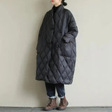 Winter New Arrivals Women's Cotton Coats Diamond Lattice Block Big Size Female Long Parkas Loose Lady Overcoats