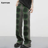 Y2k Aesthetics Green Jeans Japanese Harajuku Denim Pants Grunge Korean Fashion Jeans Boyfriend Vintage Distressed