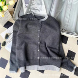 Fake Two Knitted Cardigan Women's Spring And Autumn 2024 New Design Style Loose Lazy Style Sweater Coat-Outfit