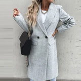 Winter Women Casual Vintage Warm Overcoat Female Autumn Long Sleeve Suit Collar Long Woolen Coats Elegant Buttoned