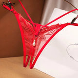 Transparent Embroidery Floral Pearl Tassel Women Lingerie G-String Panties Fashion Hollow Out Female Underwear Thong Briefs 618-1-Outfit