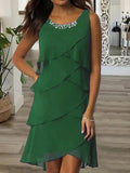 Women's New Mid-Long Dress Collar Collar Fashion Casual Personality Solid Color Hot Diamond Sleeveless