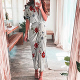 Toloer Women's Autumn New Short Sleeve Temperament Commuter High Waist Print Long