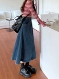 Toloer Sense Splicing Denim Skirt A Word Umbrella Skirt Spring Korean Version 2024 New High Waist Show Thin Skirt Women's